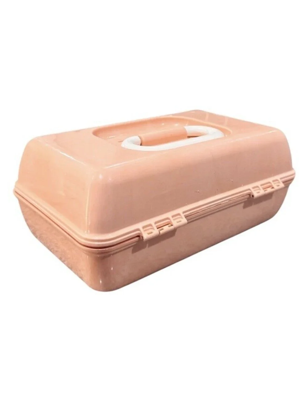 (RC) Caboodles Mini Makeup Case Peach Marble Auto Swivel Trays Mirror EUC